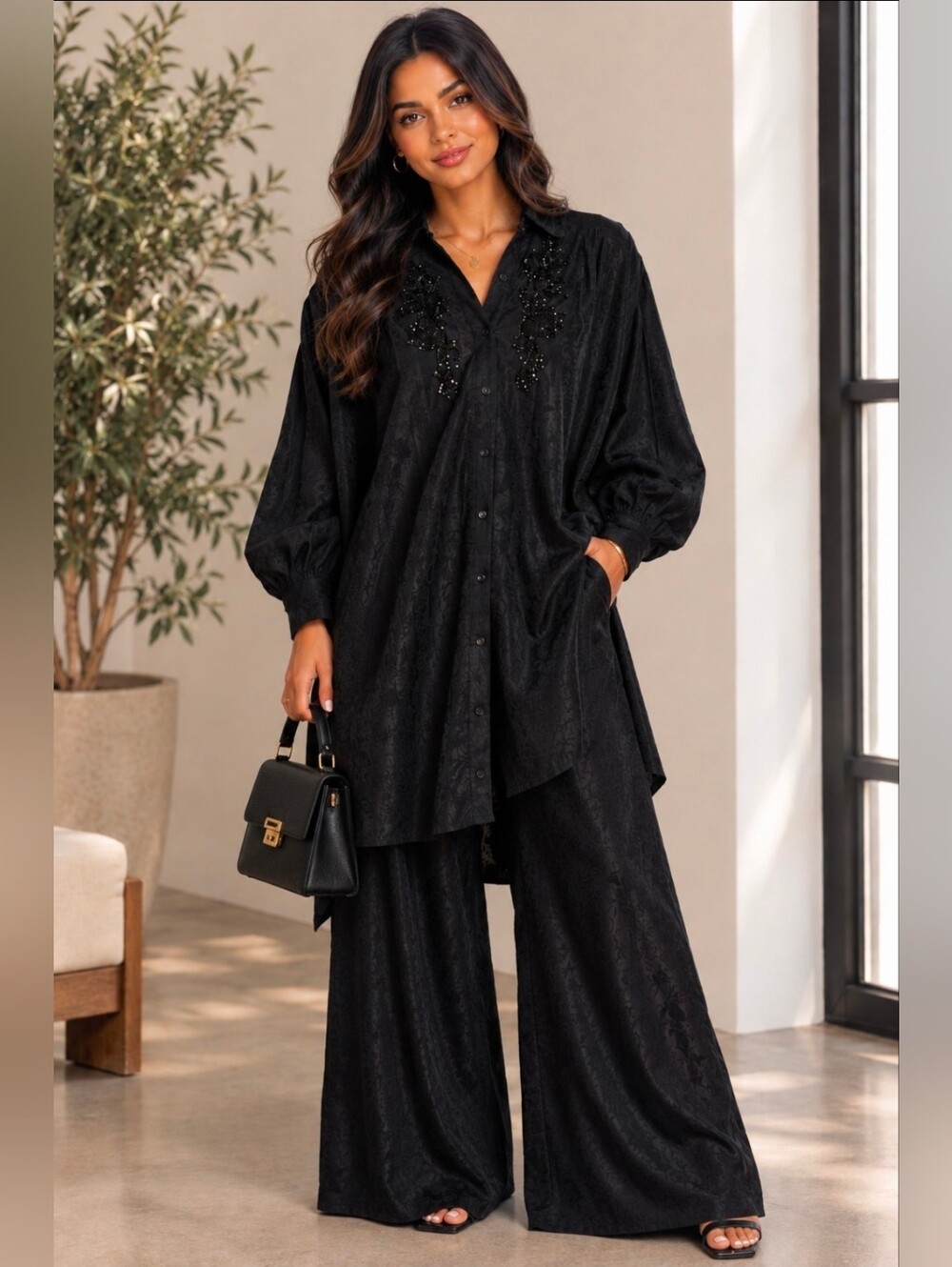 NEW!! POL Black Embroidered Button-Front Shirt Dress, NWT